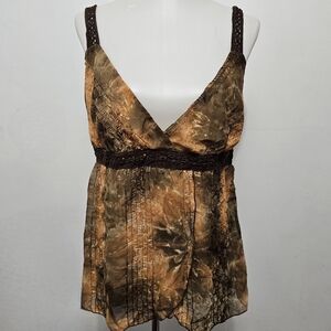 Vintage Espressa USA 90s Orange & Brown Embroidered Babydoll Tank Size 2X